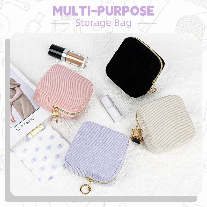 Playexen Period Bag for Teen Girls, Corduroy Sanitary Napkin Storage Bag, Menstrual Pad Pouches Tampon Holder for Purse - Image 4